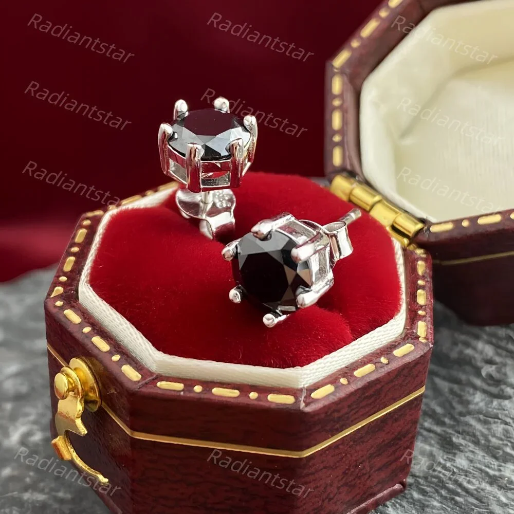 NEW Certified 2ct. t.w. Black Moissanite 6 Prone Solitaire Stud Earrings